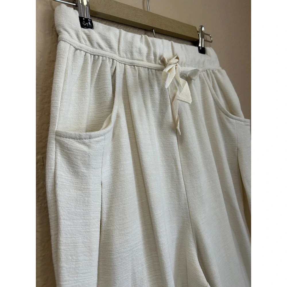 Free People Free-est Cream Textured Wide Leg Crop Drawstring Pants XS OB2241885